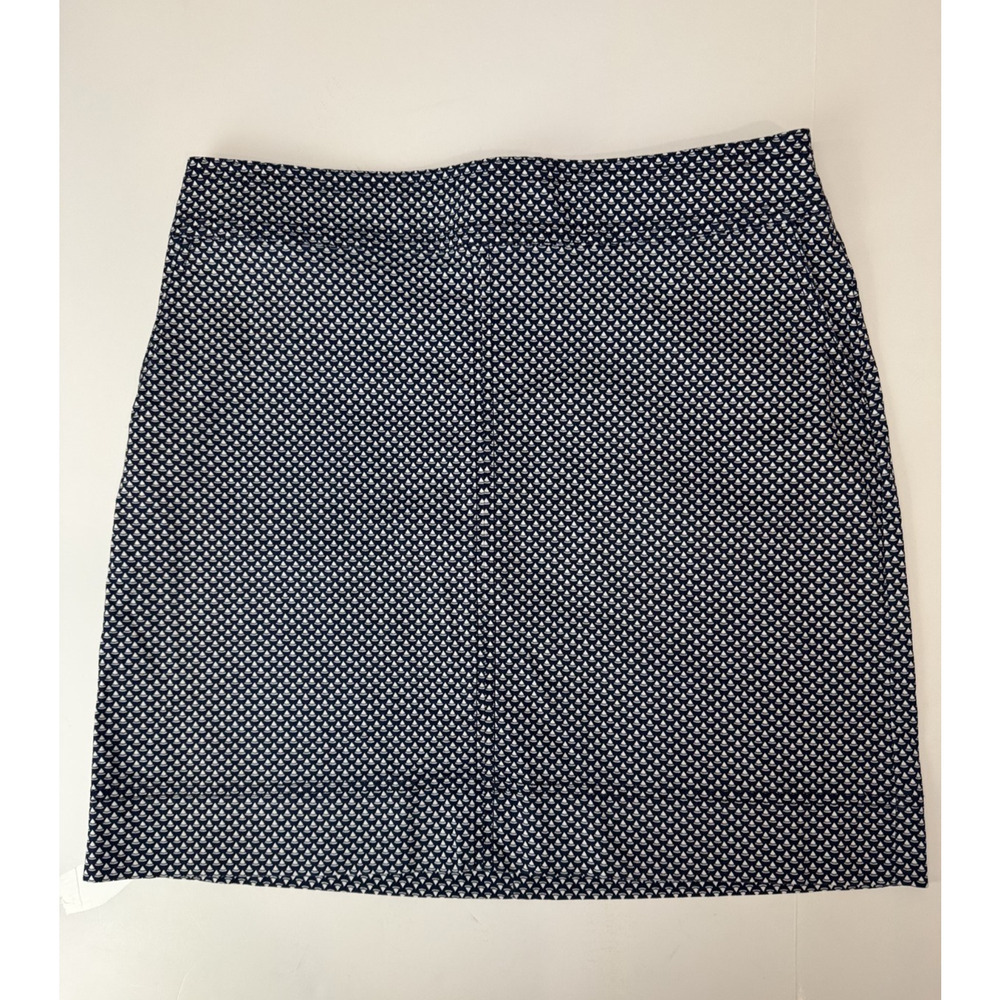 Talbots Petites 14P Navy Blue Print Stretch Cotton A-Line Skirt Classic Preppy